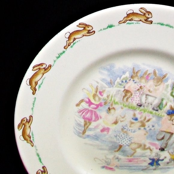 Royal Doulton & Co 6.5" BUNNYKINS Child Plate Dish 1954 Registry Nos. Rabbits - Picture 2 of 6